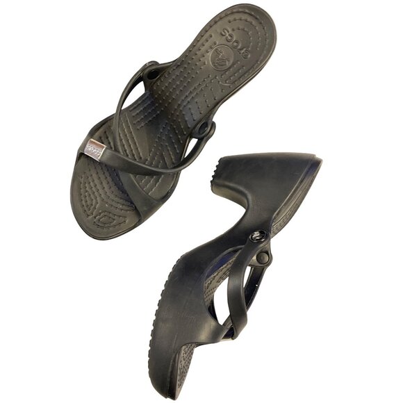 CROCS Cyprus Slides Womens Size 9 Black Heeled Slip On Criss Cross Strap Open To - Picture 1 of 9